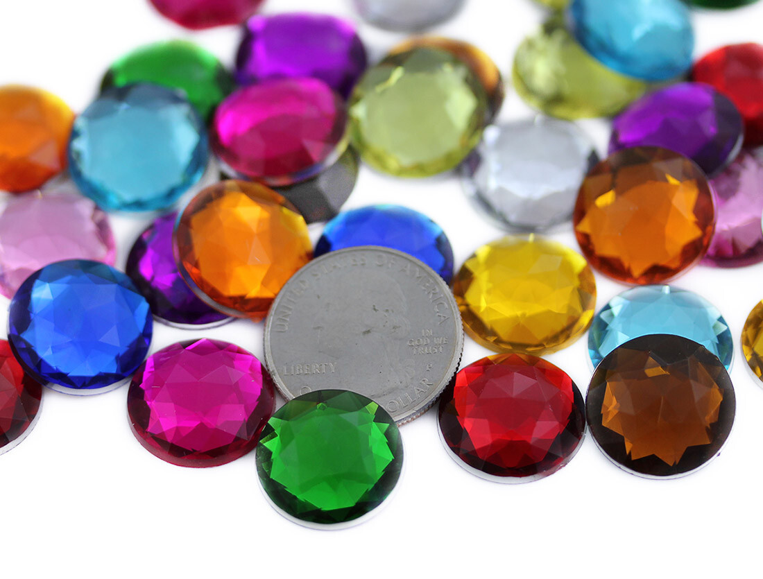 18mm Assorted 12 Colors Flat Back Acrylic Round Gems Rhinestones – 120 Pieces