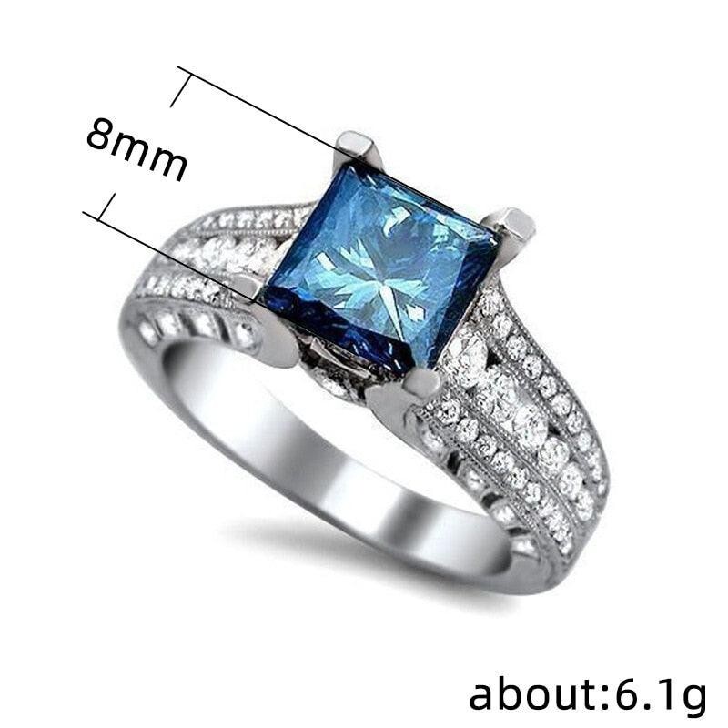2.15 CT Blue Simulated Diamond Rings Silver Plated Bridal Valentine Gifts Ring