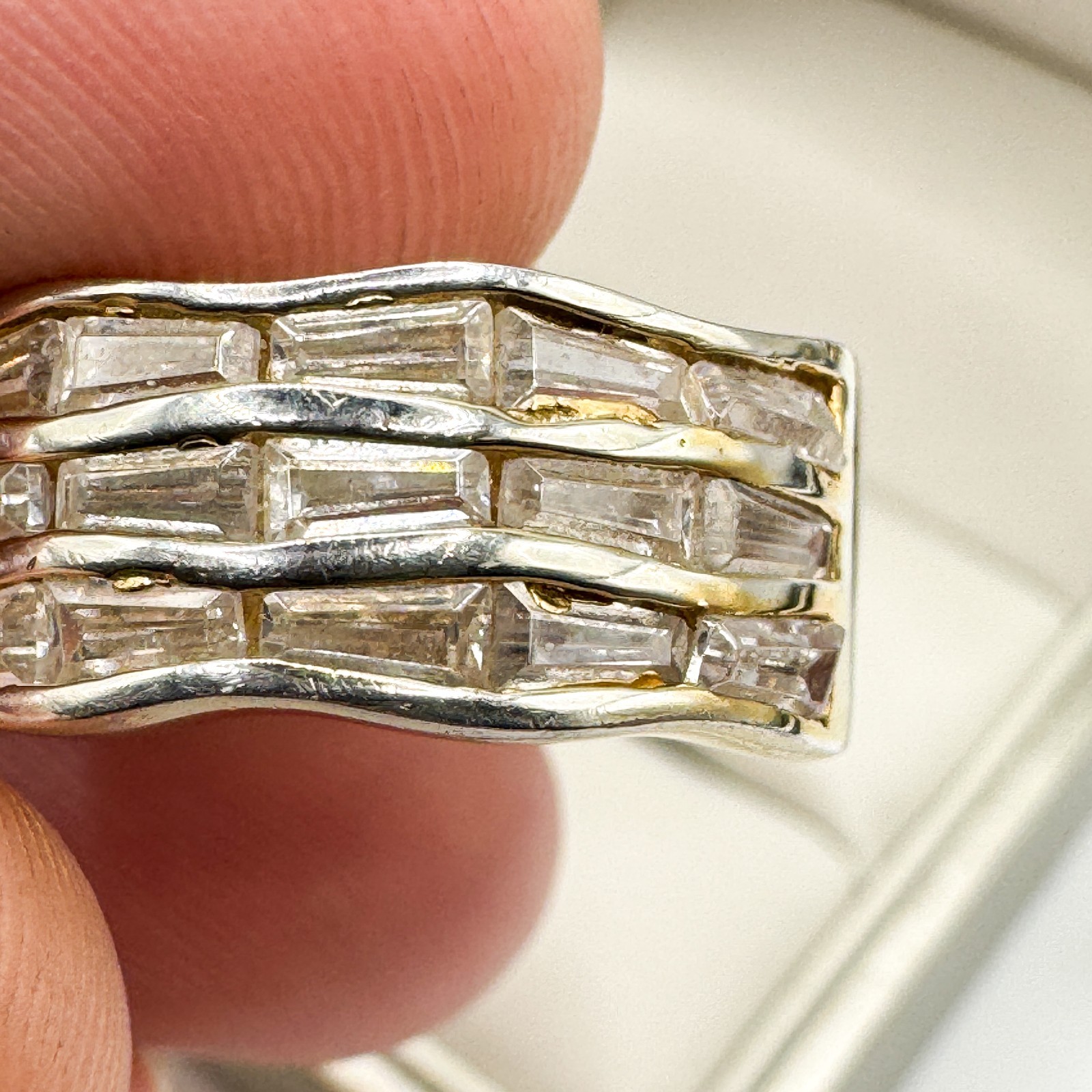 Elanza 925 Sterling Silver Gold Vermeil Baguette Cut Ring Size O Plated Band