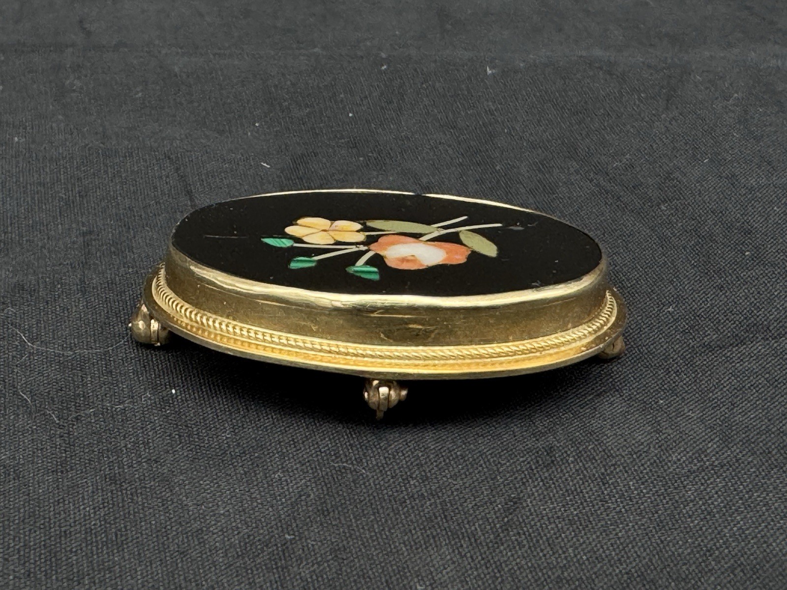 Vintage 14K Gold Pietra Dura Mosaic Multi Stone Floral Brooch Pendant, 7.5 gram