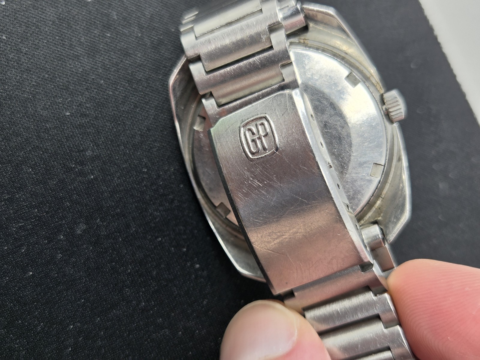 Vintage Girard-Perregaux Gyromatic High Frequency Blue Racing Dial Watch 1970s