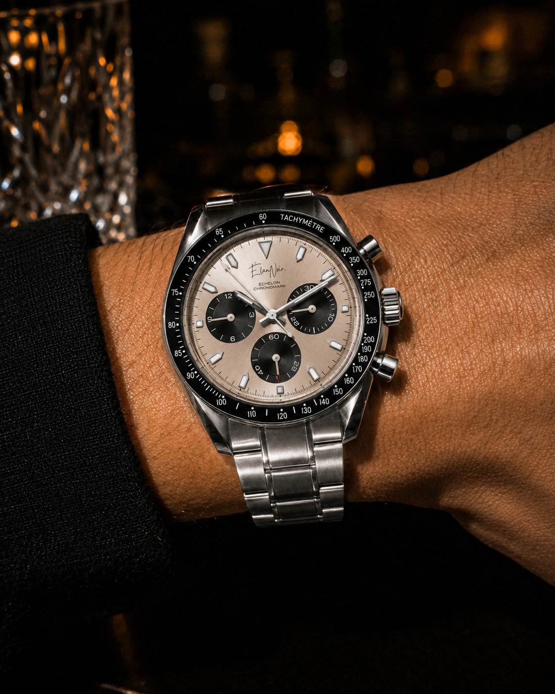 Élan Noir Échelon Chronograph Men’s Watch 40mm Champagne Dial Steel VK63 Custom