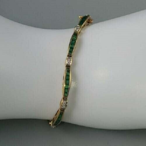 10.00 CT Princess Cut Green Emerald Women’s Tennis Bracelet 14K Yellow Gold Over