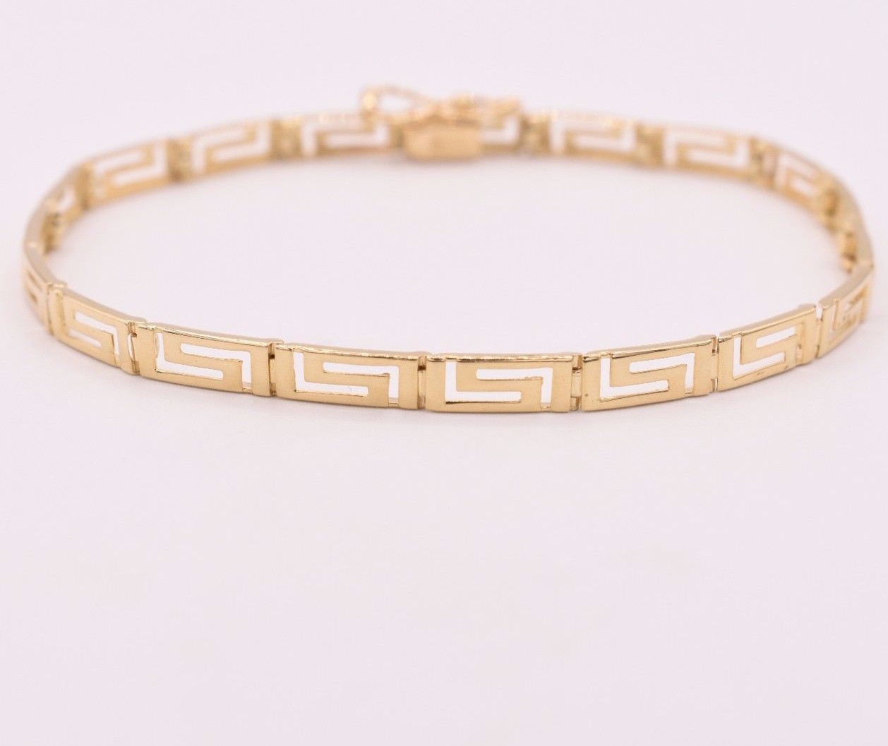 7.25″ Open Greek Key Shiny Bracelet Real Solid 14K Yellow Gold Hidden Lock