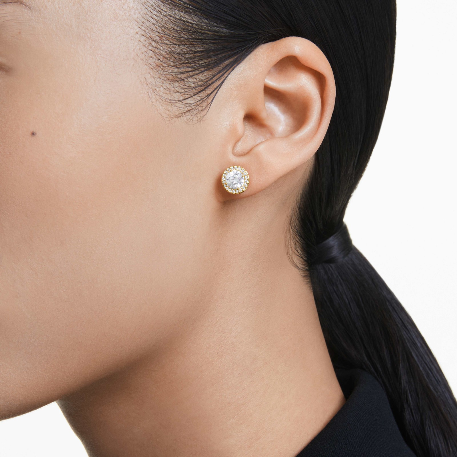 Swarovski Una Angelic Stud Earrings, Round Cut, Gold-Tone Plated 5686637