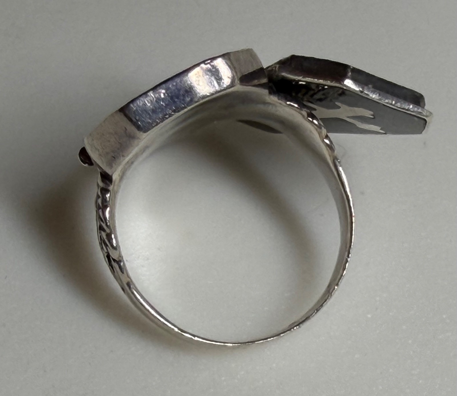 Coffin Cross Poison Sterling Silver Ring Skeleton Memento Mori Size 7.5 Vintage
