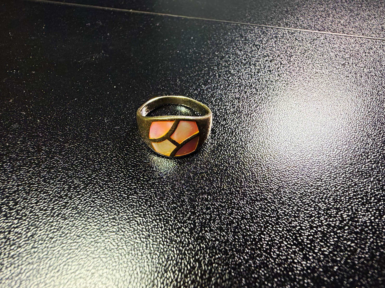 Vintage Sterling Silver 925 Pink Mother of Pearl Geometric Inlay Ring MP