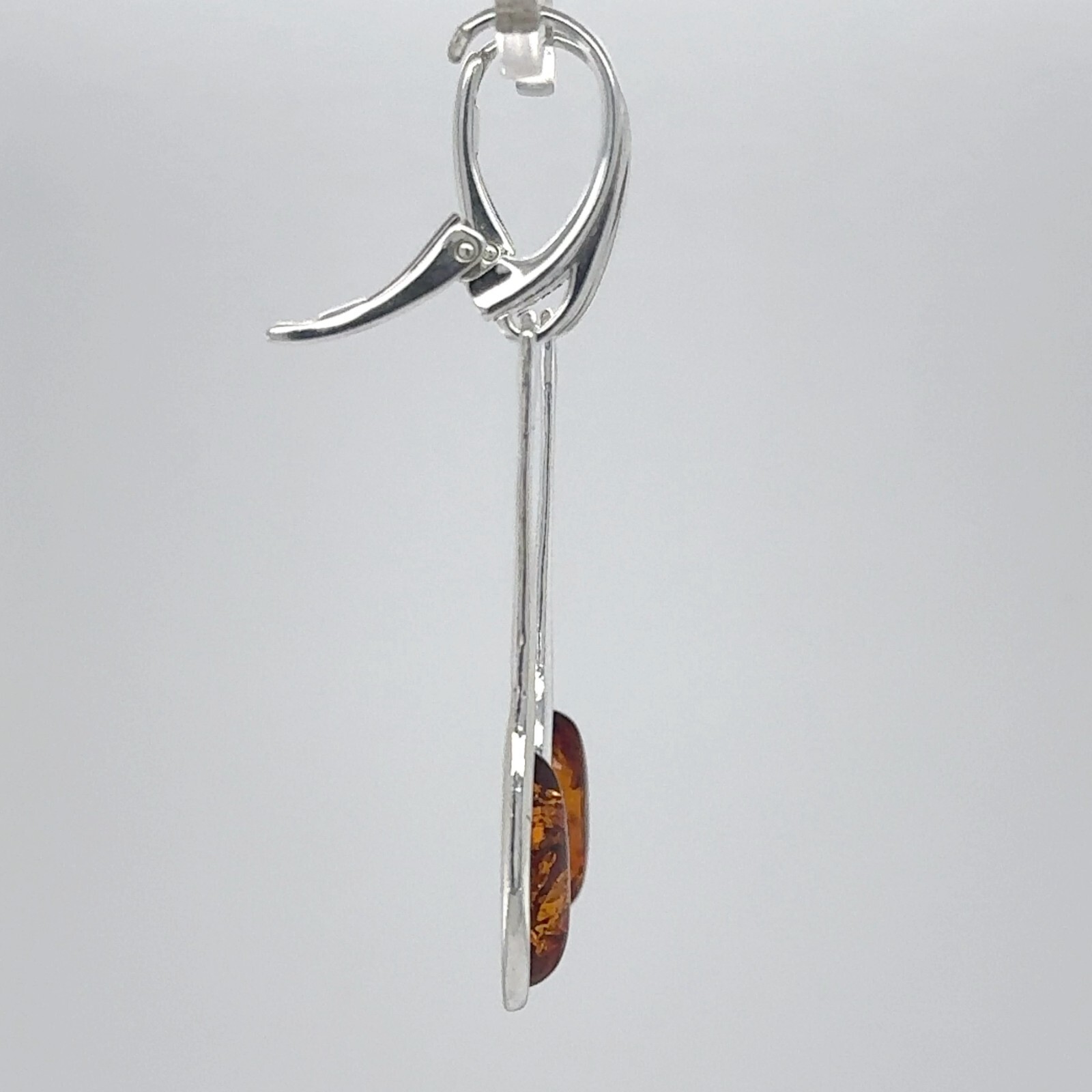 Cognac / Brown BALTIC AMBER Oval Leveback Earrings 925 STERLING SILVER #1667e