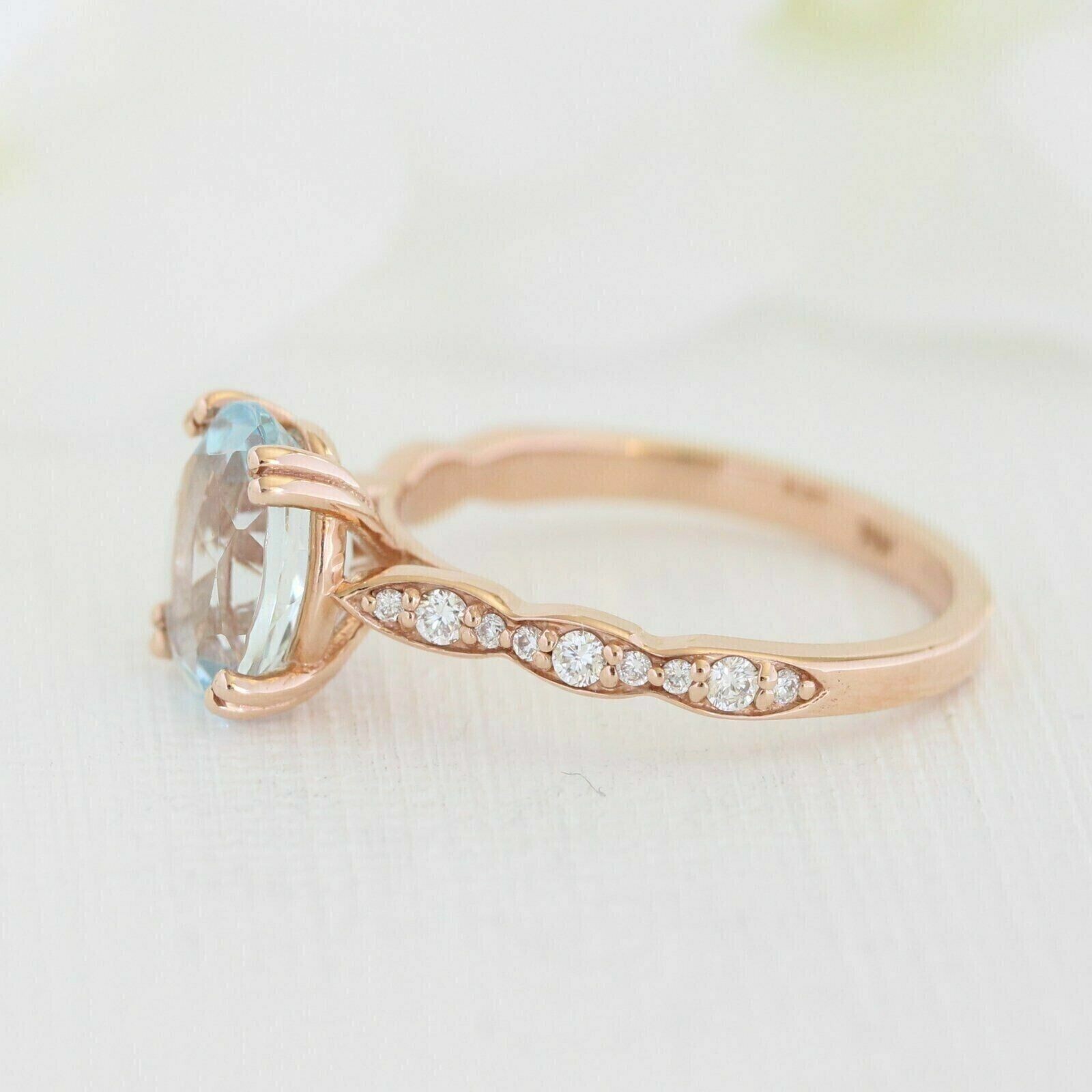 2.00Ct Oval Cut Simulated Aquamarine Solitaire Ring in 14K Rose Gold Plated