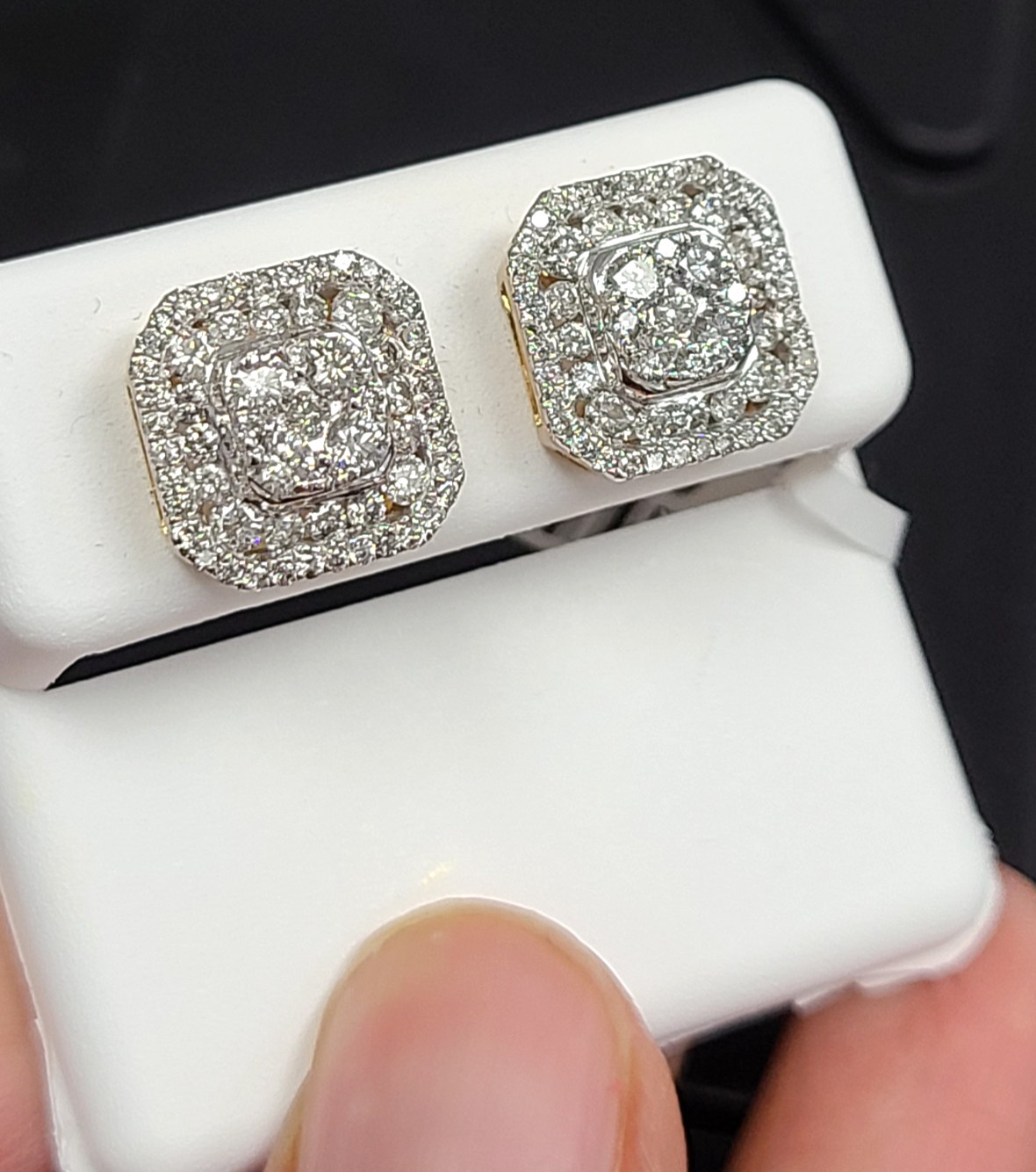 DEAL! 1.50 CTW NATURAL REAL DIAMONDS SQUARE STUDS EARRINGS 10K GOLD 11.5mm