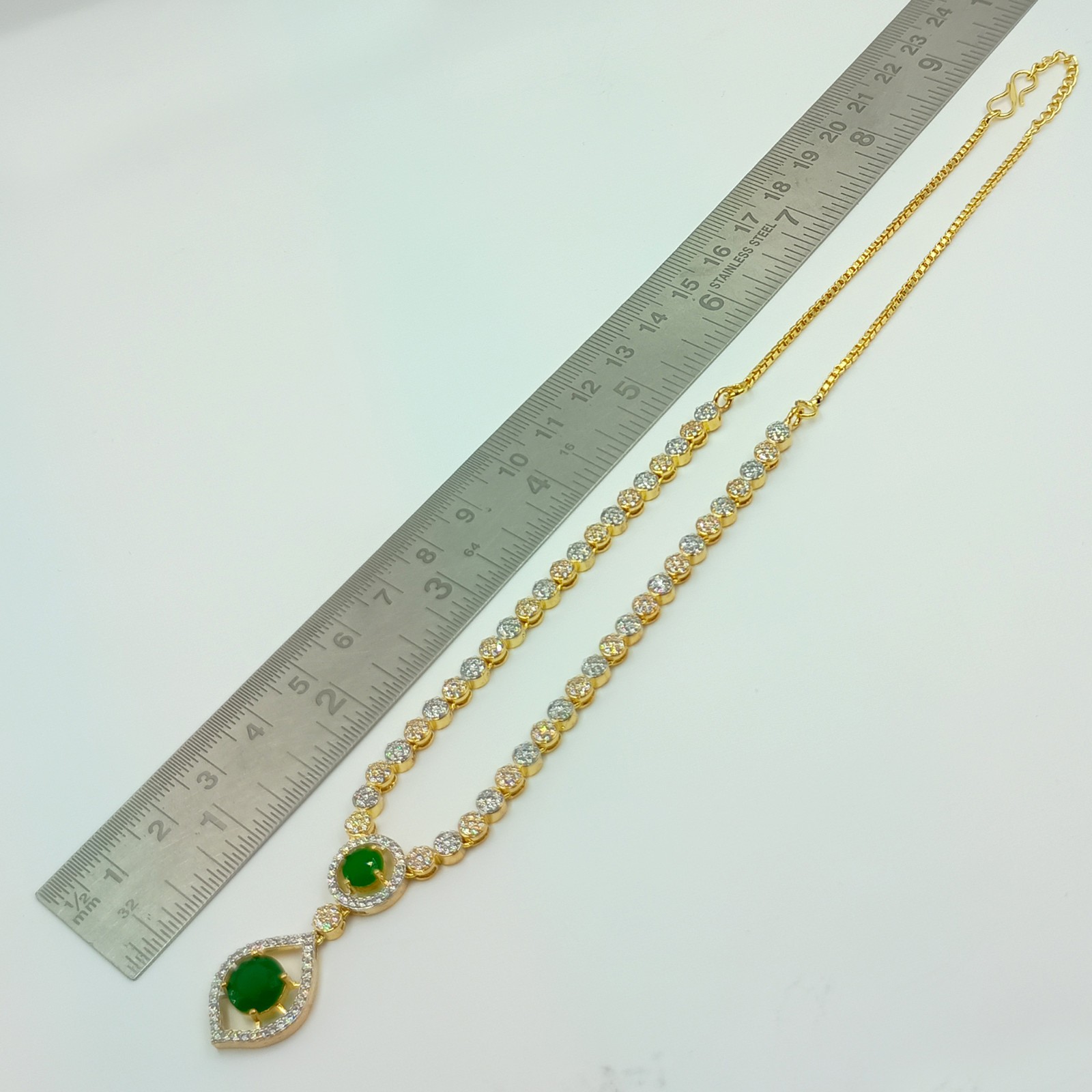 Gold Plated Round Stone Emerald Necklace Set South Indian Bridal Jewelry