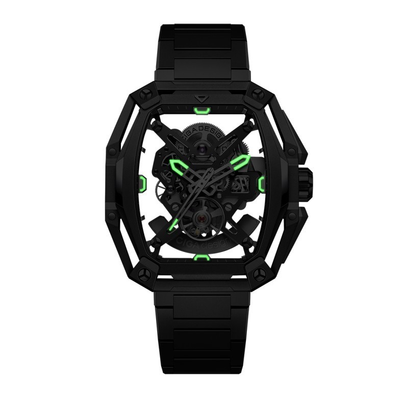 CIGA Design Z Hunter Carbon Steel Skeleton Tonneau Silver Men’s Watch