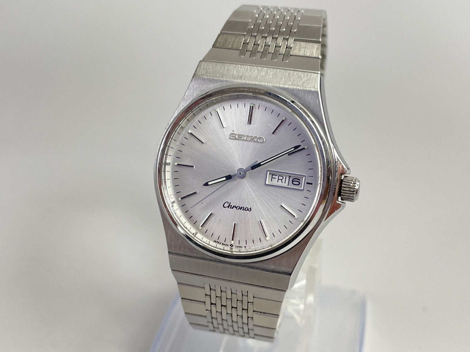 Vtg 1989 [N.Mint] Seiko Chronos 5H23-7D20 Japan 35mm Silver Dial Qz Men’s Watch