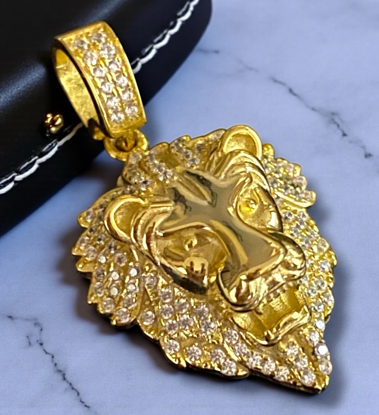 MENS 925 Sterling Silver ICY BLING CZ Gold Vermeil 3D LION Face Charm Pendant!