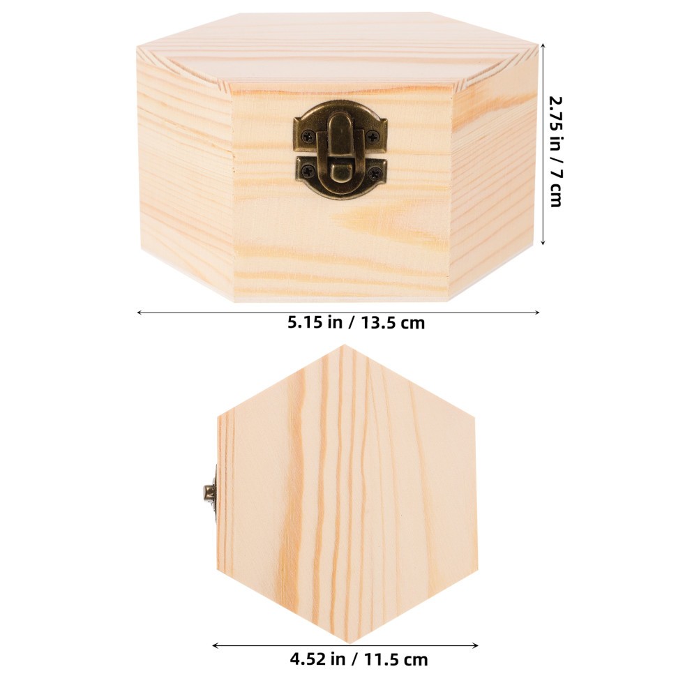 Retro Jewelry Box Wood Hexagon Storage Organizer Protection 1Set 5.2×4.5×2.8in