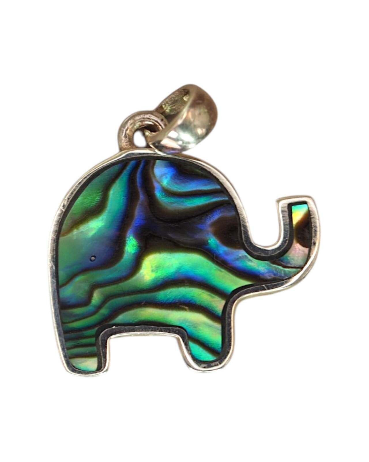 Abalone Elephant Pendant in Sterling Silver, Small Animal Charm