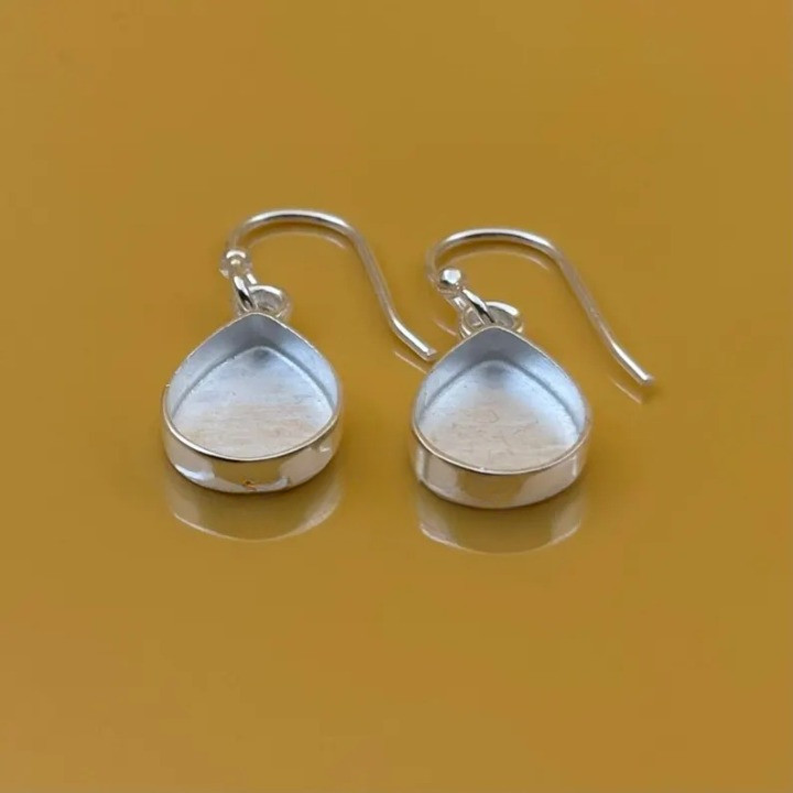 925 Sterling Silver 5x7mm Pear Bezel Hook Earrings Handmade Jewelry Setting