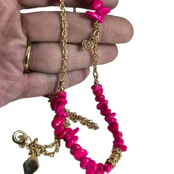 Sequin Women’s Pink Nuggets Beaded Gold Chain Charm Necklace NWT