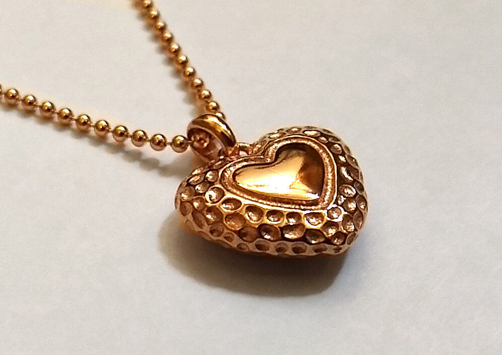 925 GENUINE SILVER, ROSE GOLD PL. 💗 Heart Necklace Gold Plated Chain Ball Chain 42-47cm
