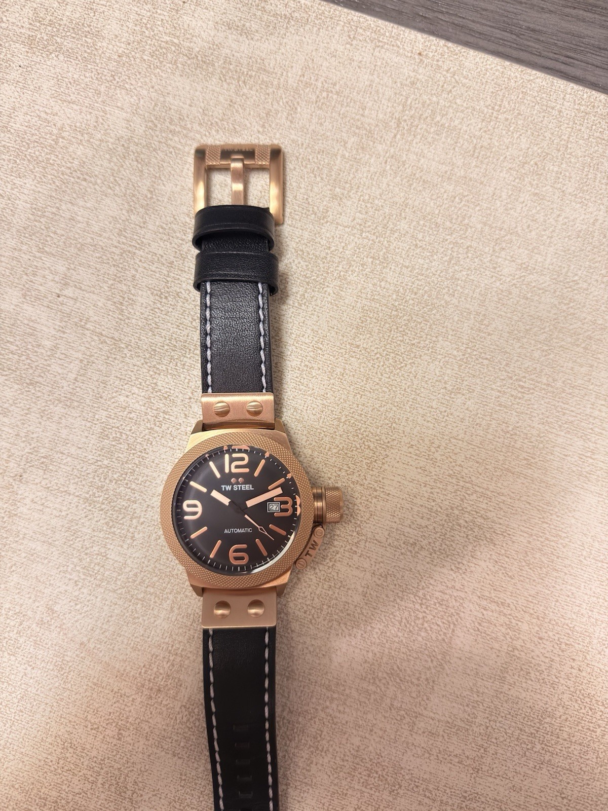 TW Steel Canteen Automatic Watch Black Dial Rose Gold Case Date 45mm 100m