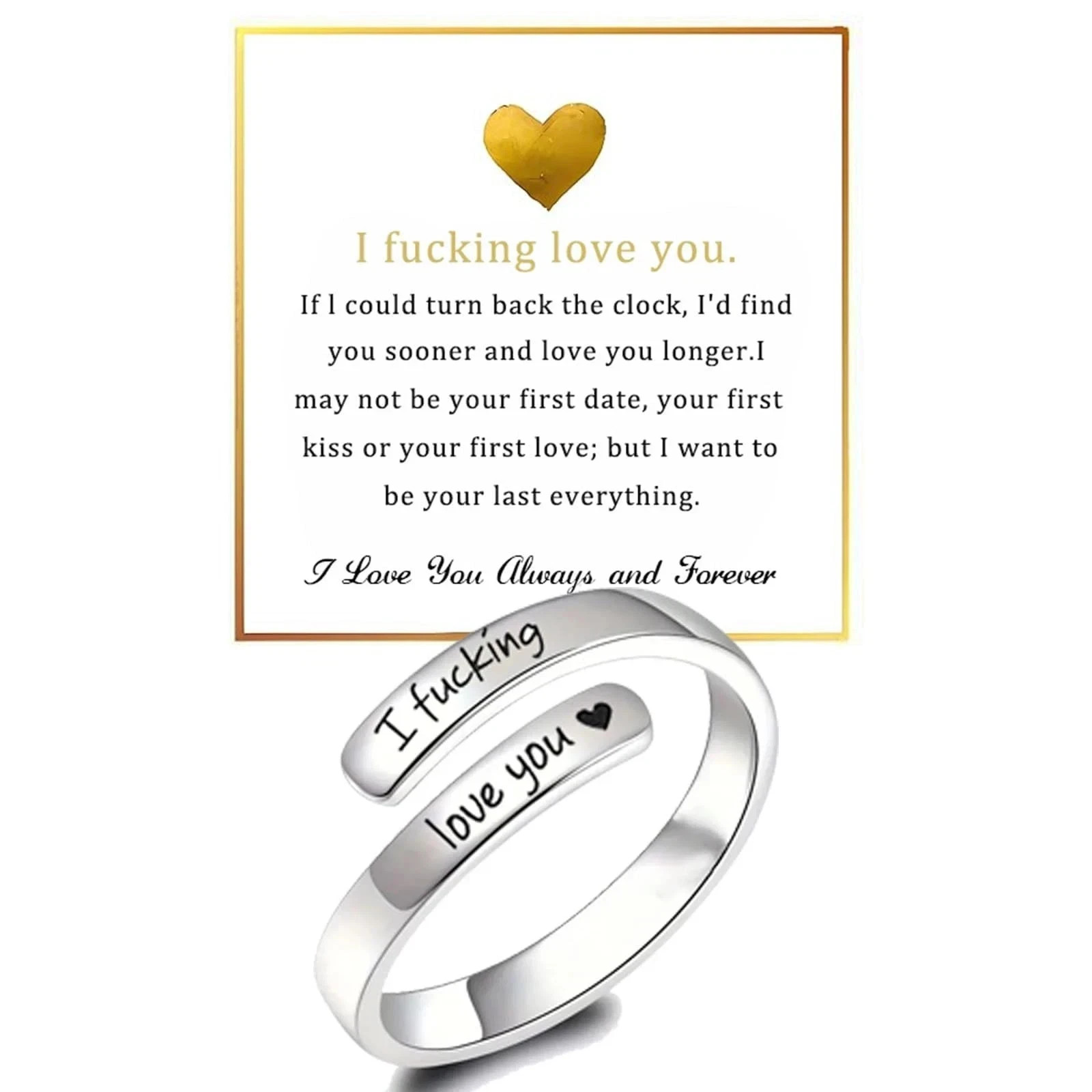 sunglnl I Fcking Love You Ring For Women, Open Adjustable Adjustable, Silver