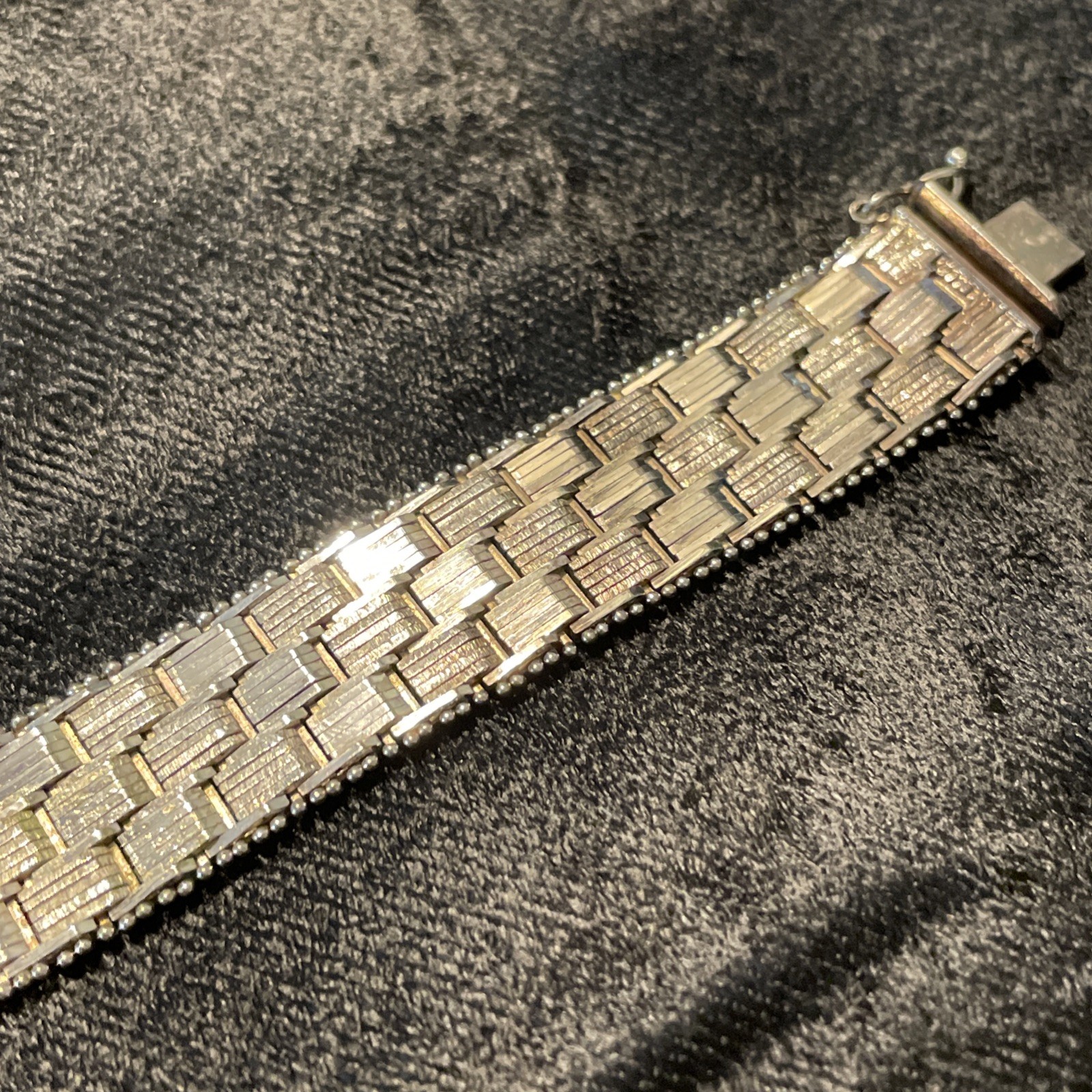 Milor Italy 925 Sterling Silver Wide Basketweave Mesh Link Bracelet 7.25in 35.2g