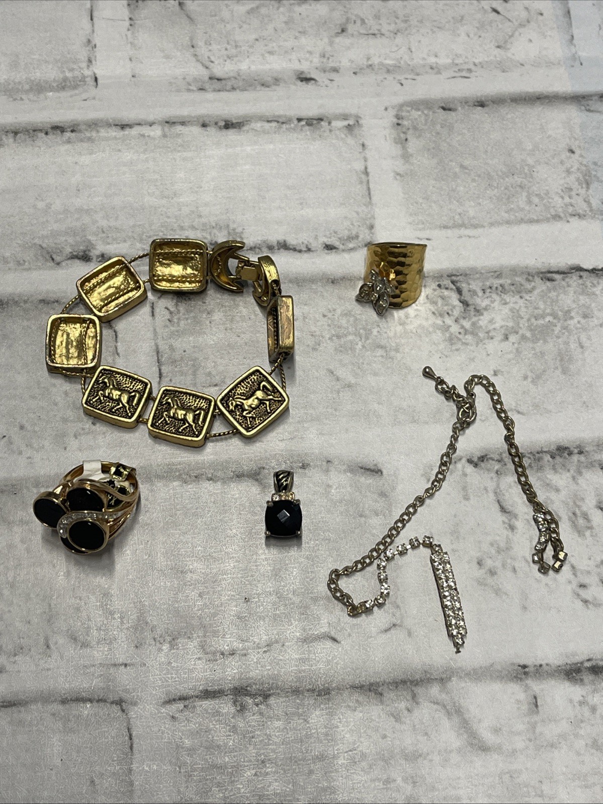 Vtg Lot Gold Color Plated Horse / Stallion Equestrian Bracelet Clasp + 4 Pieces