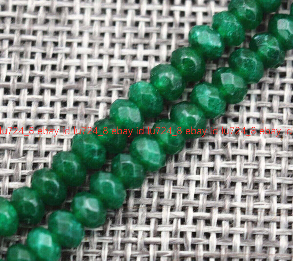 2x4mm Faceted Dark Green Jade Roundel Gemstone Beads Necklace 14-30”