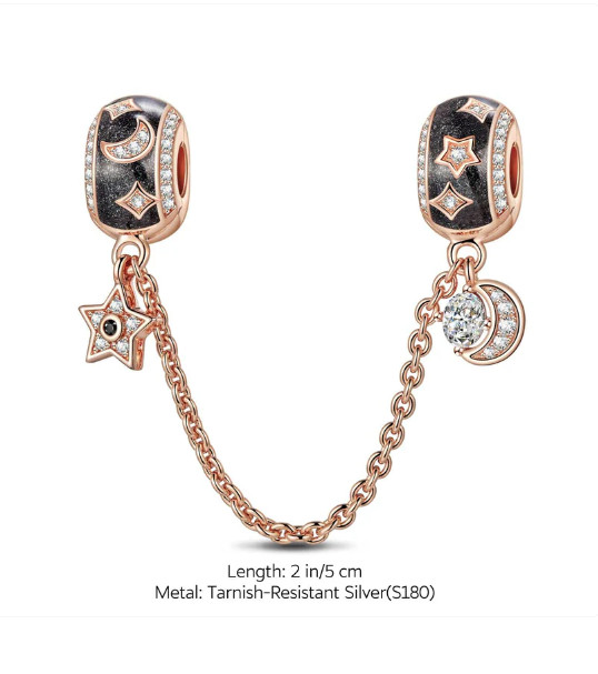 Starry Tarnish-resistant Silver Safety Chain With Enamel In Rose Gold Plated
