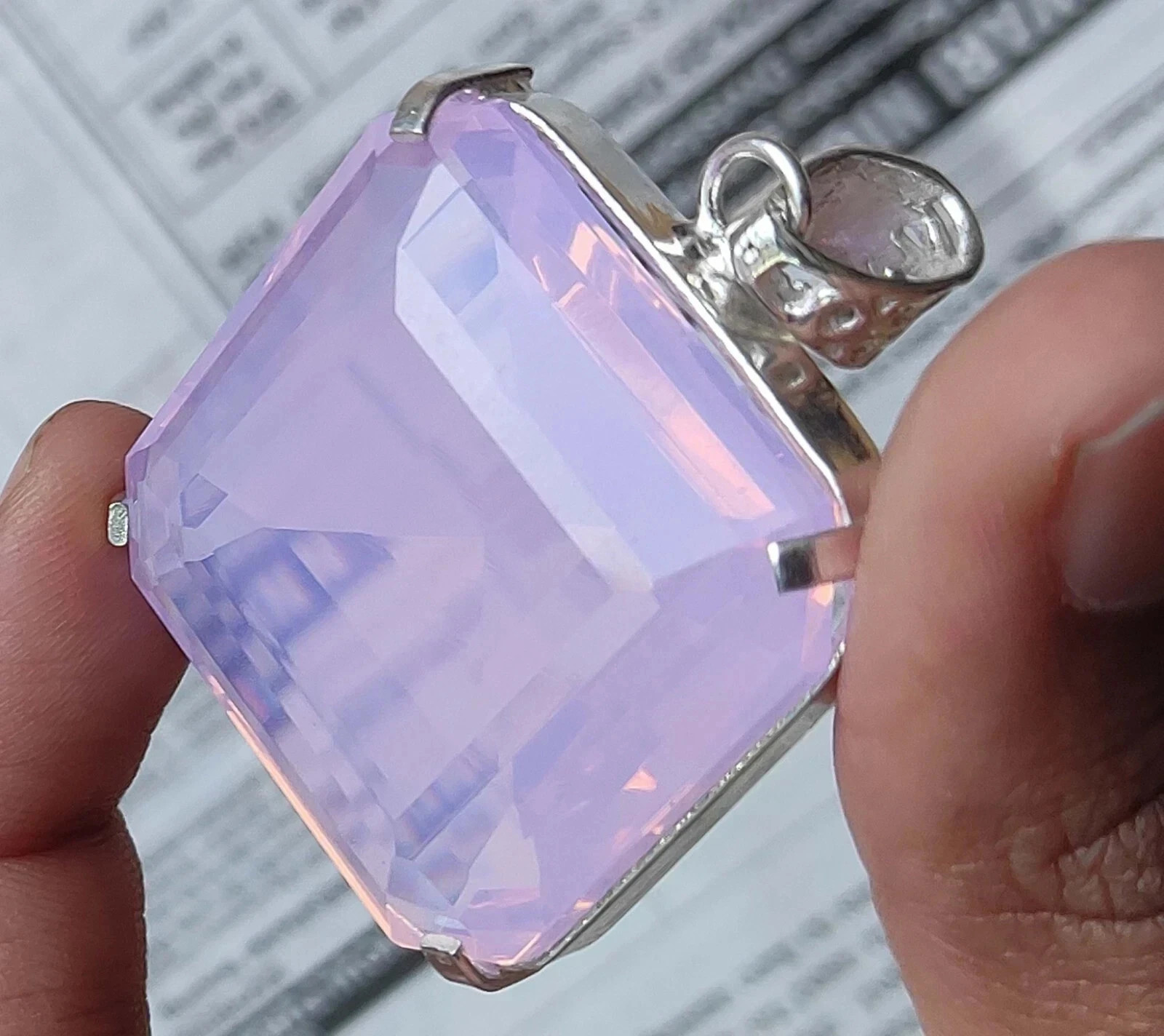 74 Ct Natural Pink Opal Asscher Cut 925 Solid Sterling Silver Pendant Gems 20