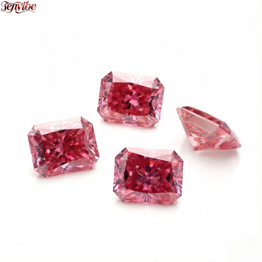 0.5~5ct VVS1 Pink Radiant Excellent Cut Moissanite Loose Gemstones for Jewelry