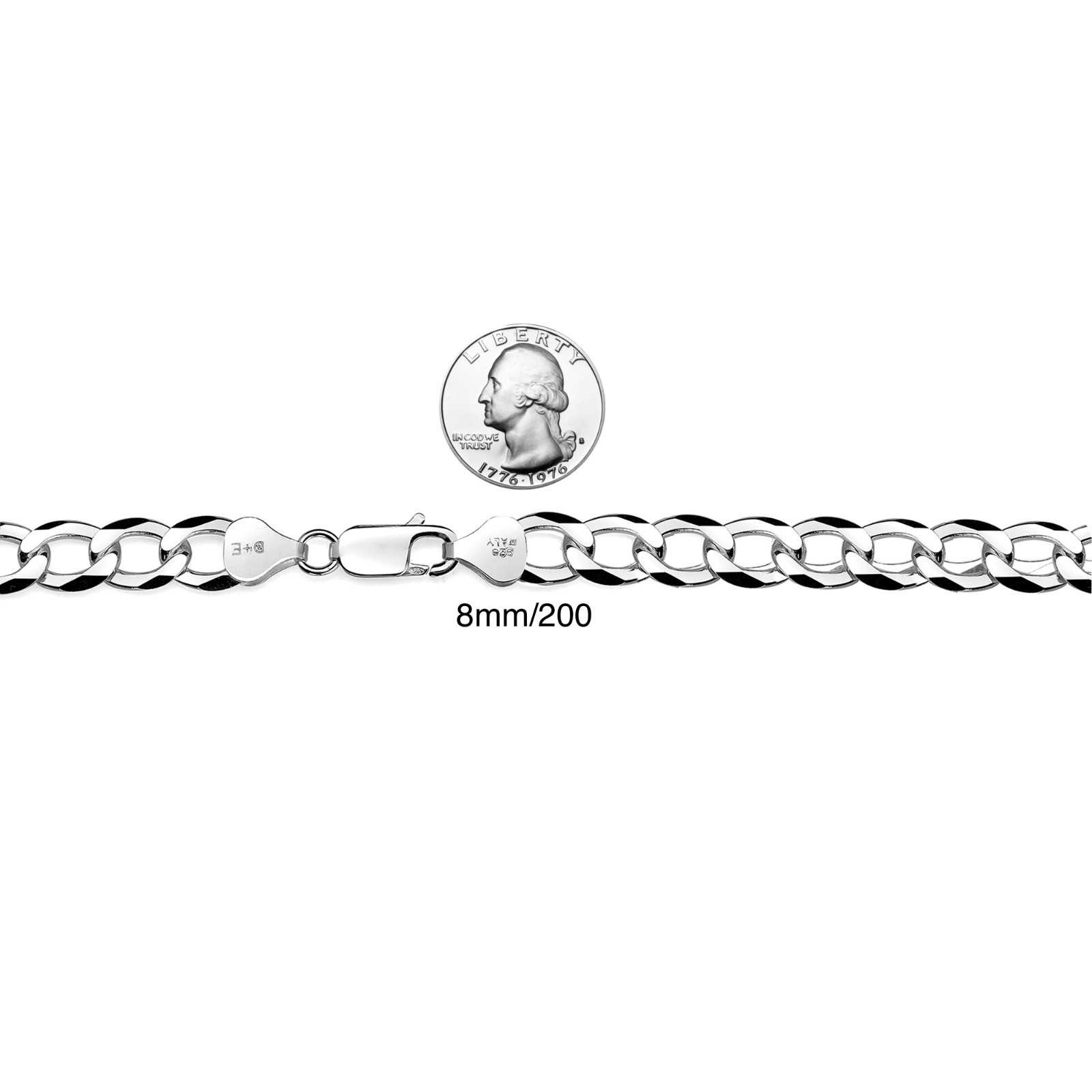 Men’s 925 Sterling Silver Curb Chain Necklace Made in Italy (Size 3mm-8mm)
