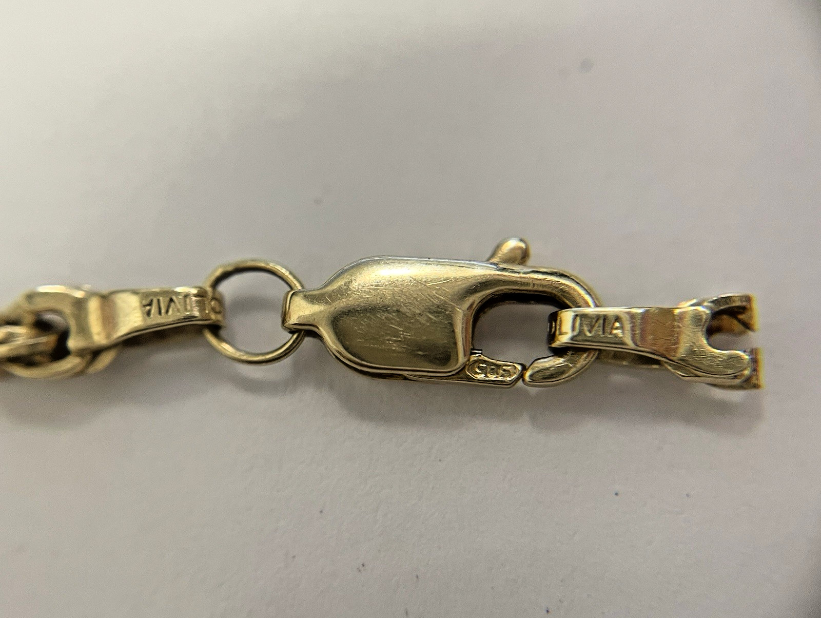 14k Yellow Gold Lobster Clasp & Jump Ring Flat Chain End 4 x10mm 0.5g Ma Bolivia
