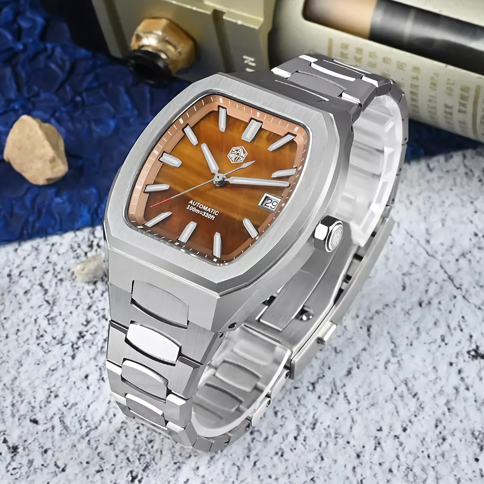 SAN MARTIN SN0145-G Automatic Stainless Steel 39.5mm Barrel Shape Case Men Watch