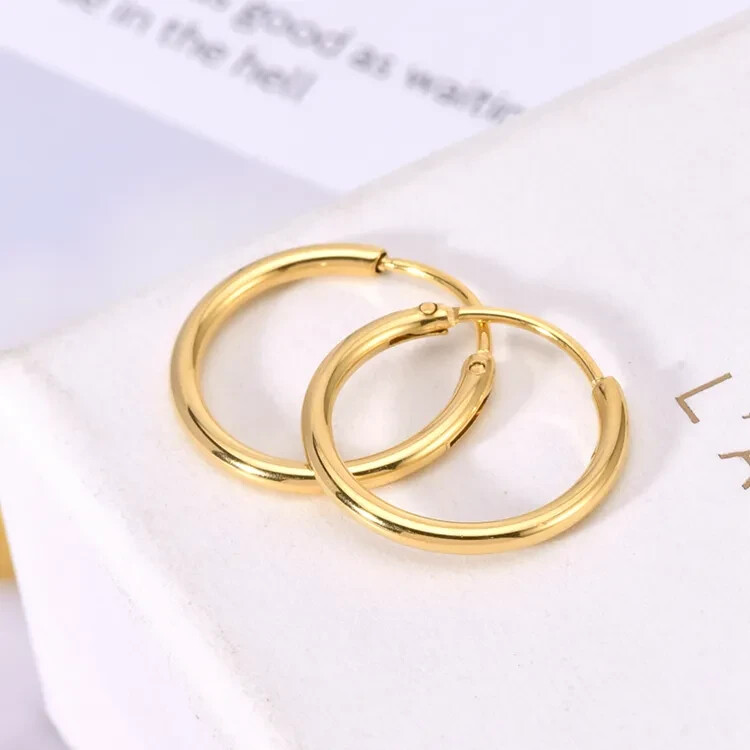 9CT GOLD SLEEPER HOOP EARRINGS – 18mm DIAMETER – PAIR –
