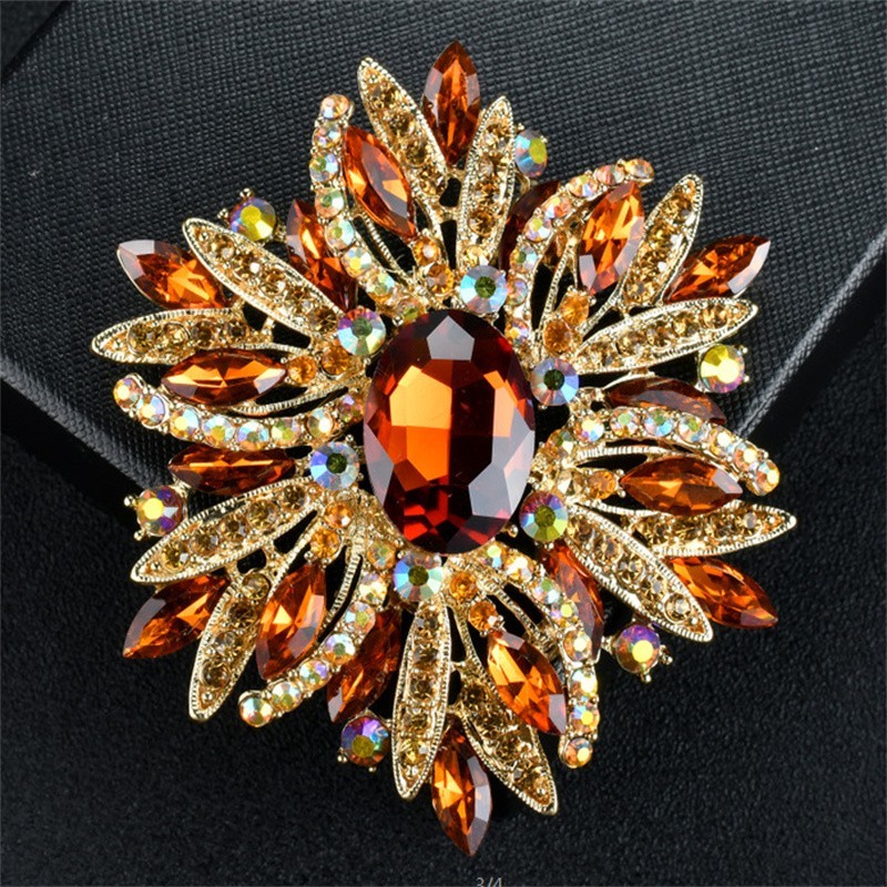 Vintage Style Large Sparkly Purple Flower Brooch Pin with Gemstones