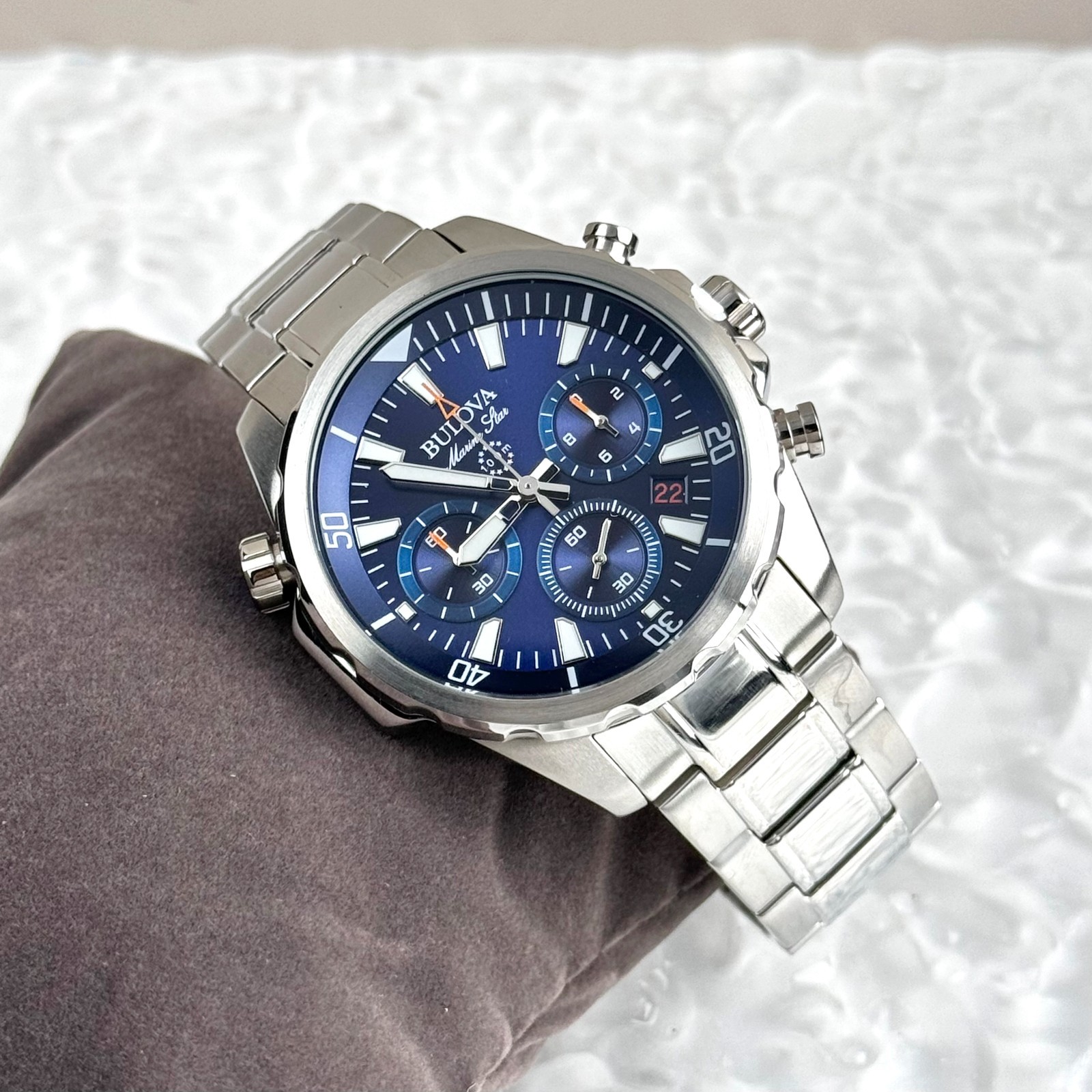 Bulova Men’s Marine Star 43MM Blue Dial 6-Hand Chronograph Quartz Watch 96B256