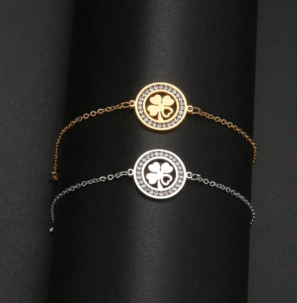 Gold/Silver Stainless Steel Clover Bracelet 14 cm(5.5 in) + 5cm (2 in) extender
