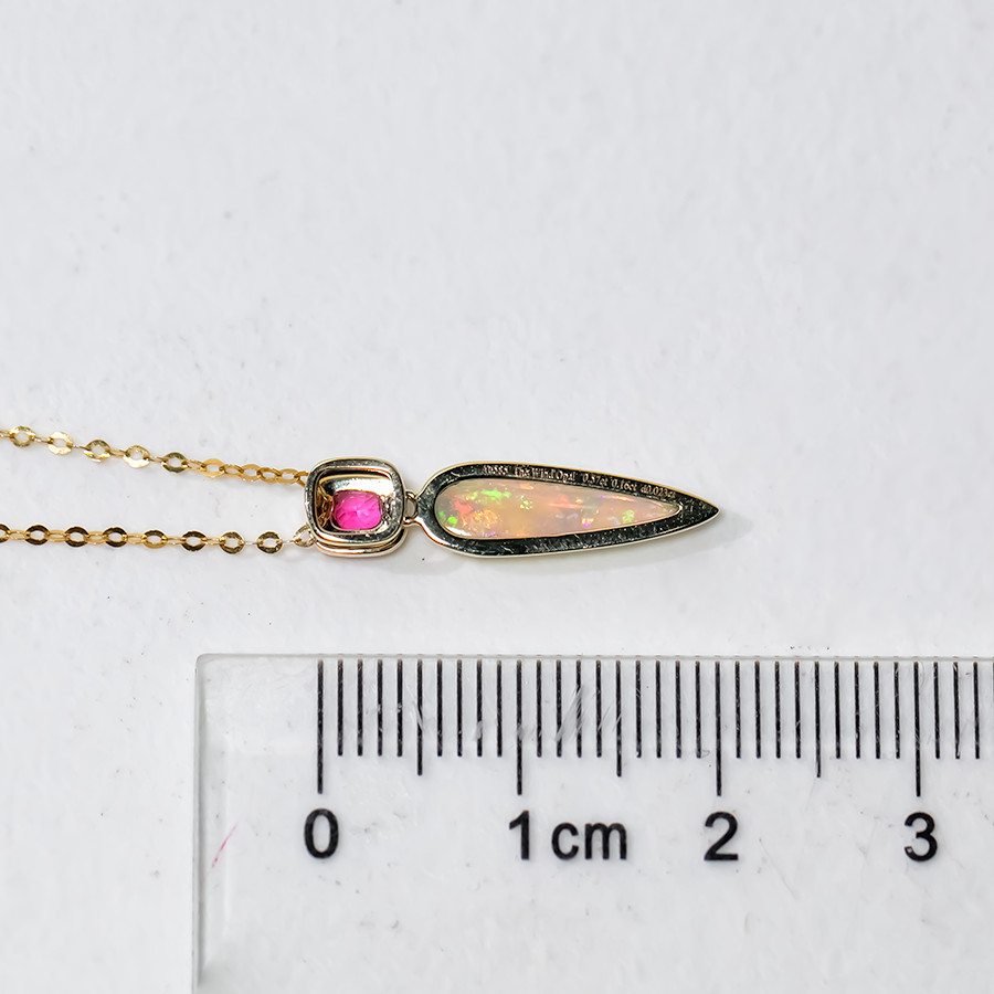 Pink Spinel & Australian Solid Opal Diamond Necklace in 14K Gold