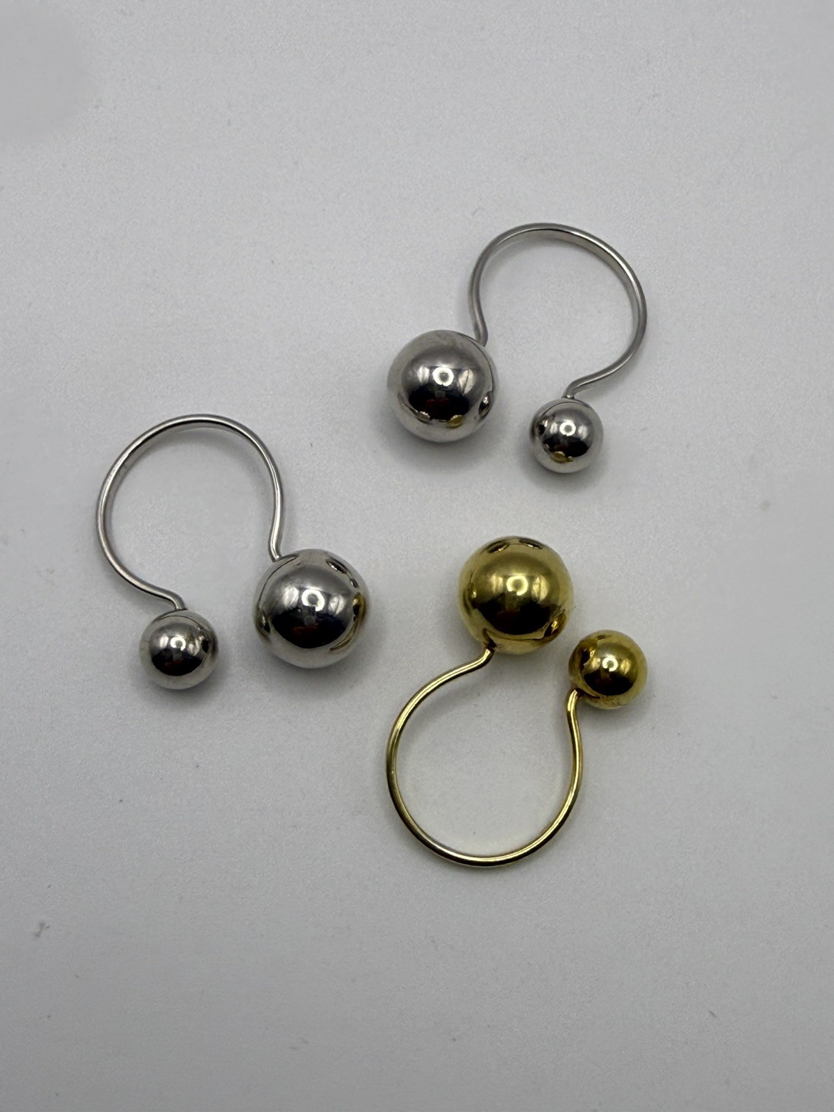 Set of 3, 925 Silver Yellow and White Gold Plated Rings, 2cm diameter