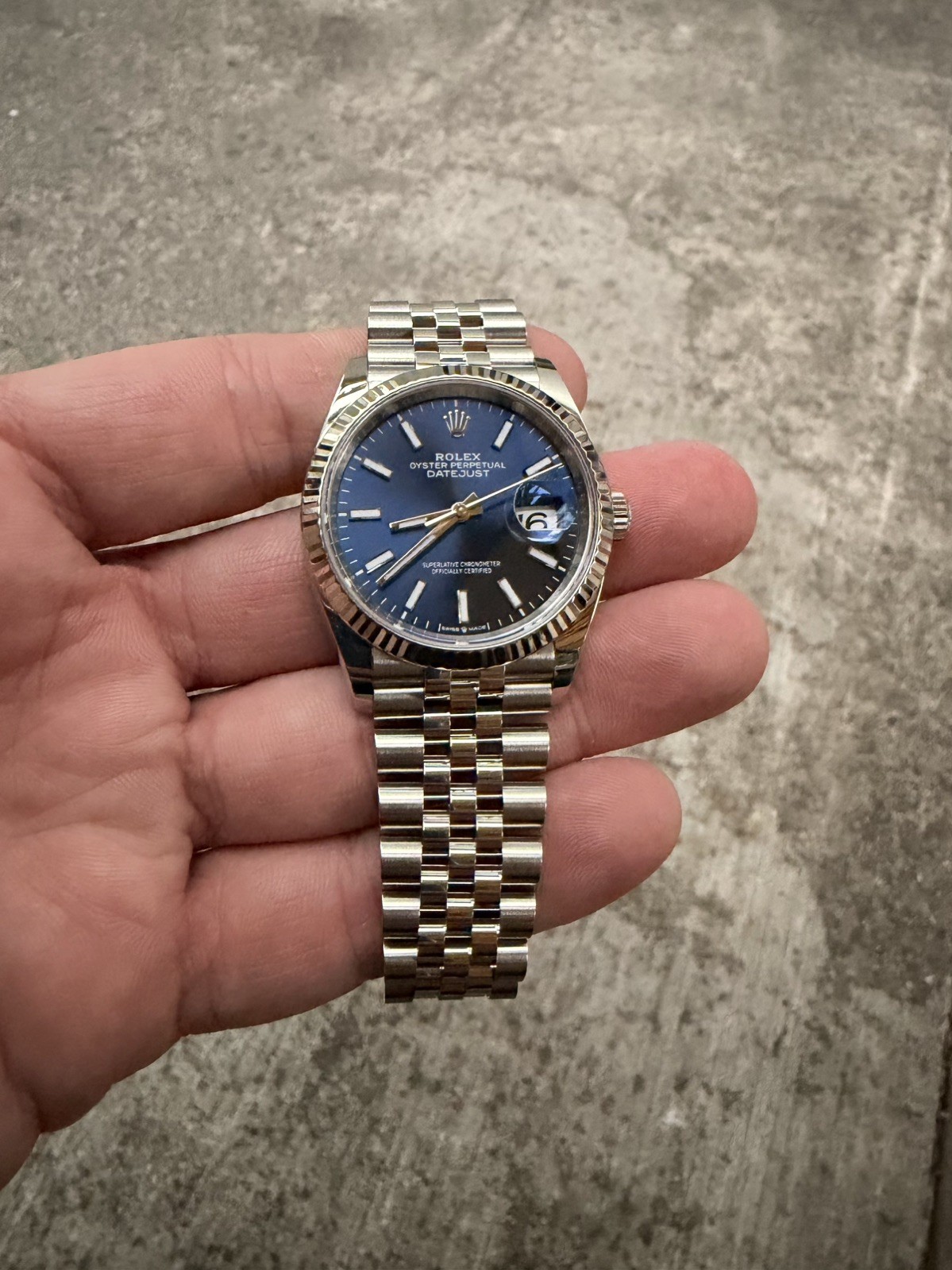 Rolex Datejust 36 126234 Blue Dial Fluted Jubilee Bracelet – Box, RSC Card