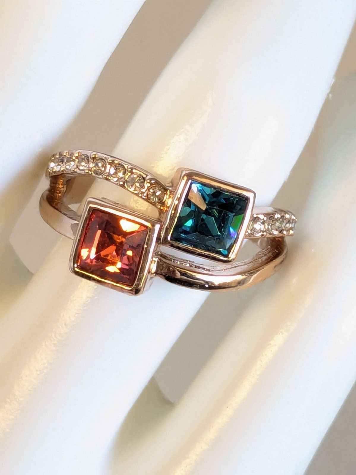 Faux Citrine and Topaz Princess Cut 18KRGP Ring Jewelry