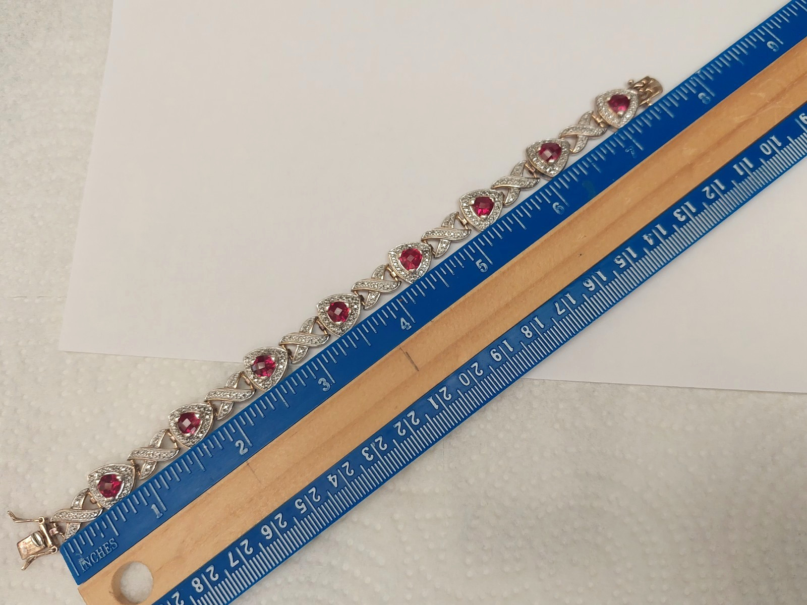 VTG BEAUTIFUL DL VERMAIL 925 SILVER 2-TONE RUBY TENNIS BRACELET 7.75”