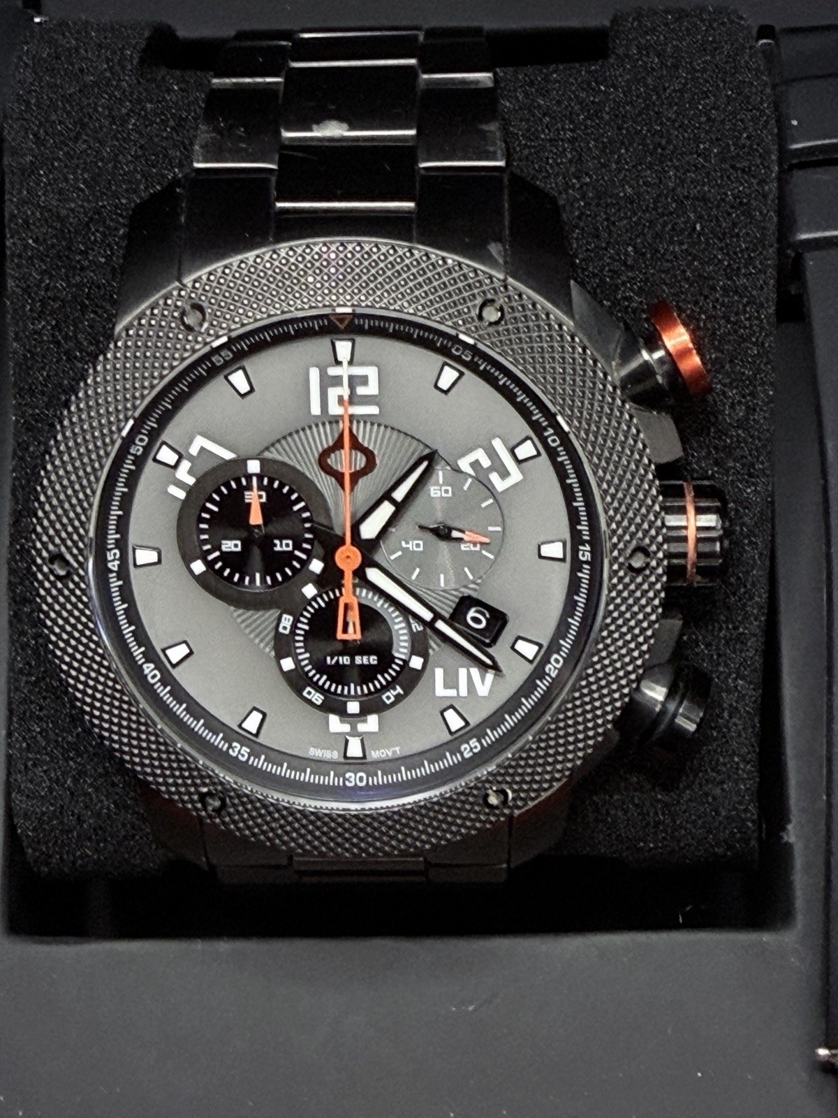 LIV GX1 Cool Gray Chronograph with Stainless Steel Bracelet & Black Silicone Stp