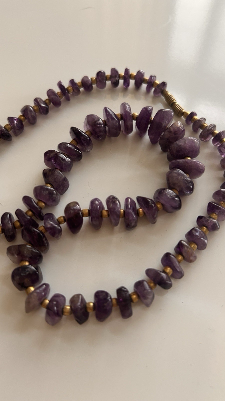 Purple Amethyst Chip Beaded Necklace, Ball/Bead Chain, Barrel Clasp 18 in