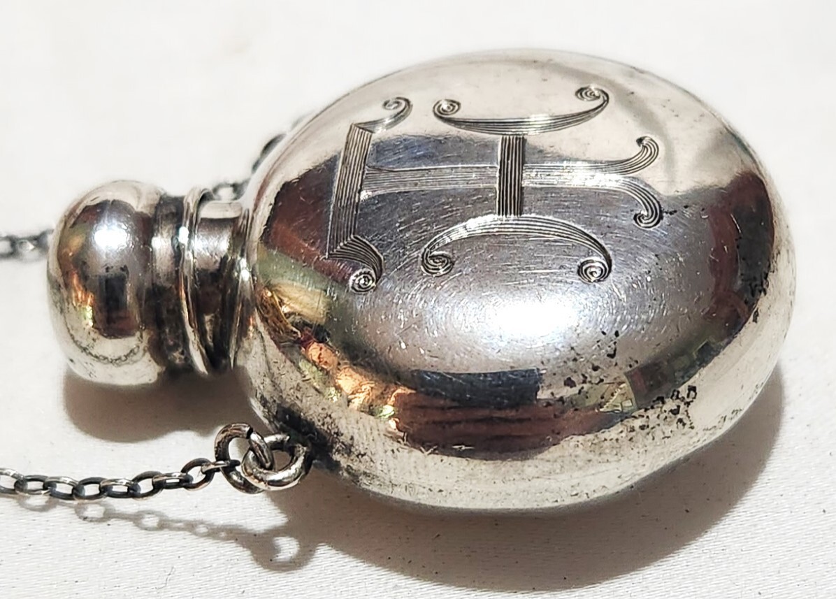 Theodore Foster & Bro F & B Sterling Silver Chatelaine Perfume Flask Pendant