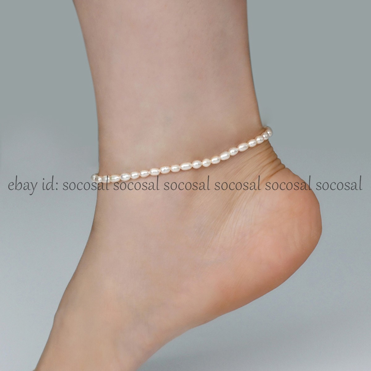 Genuine Natural White Freshwater Pearl Anklet Elastic Chain Beach Foot Bracelet