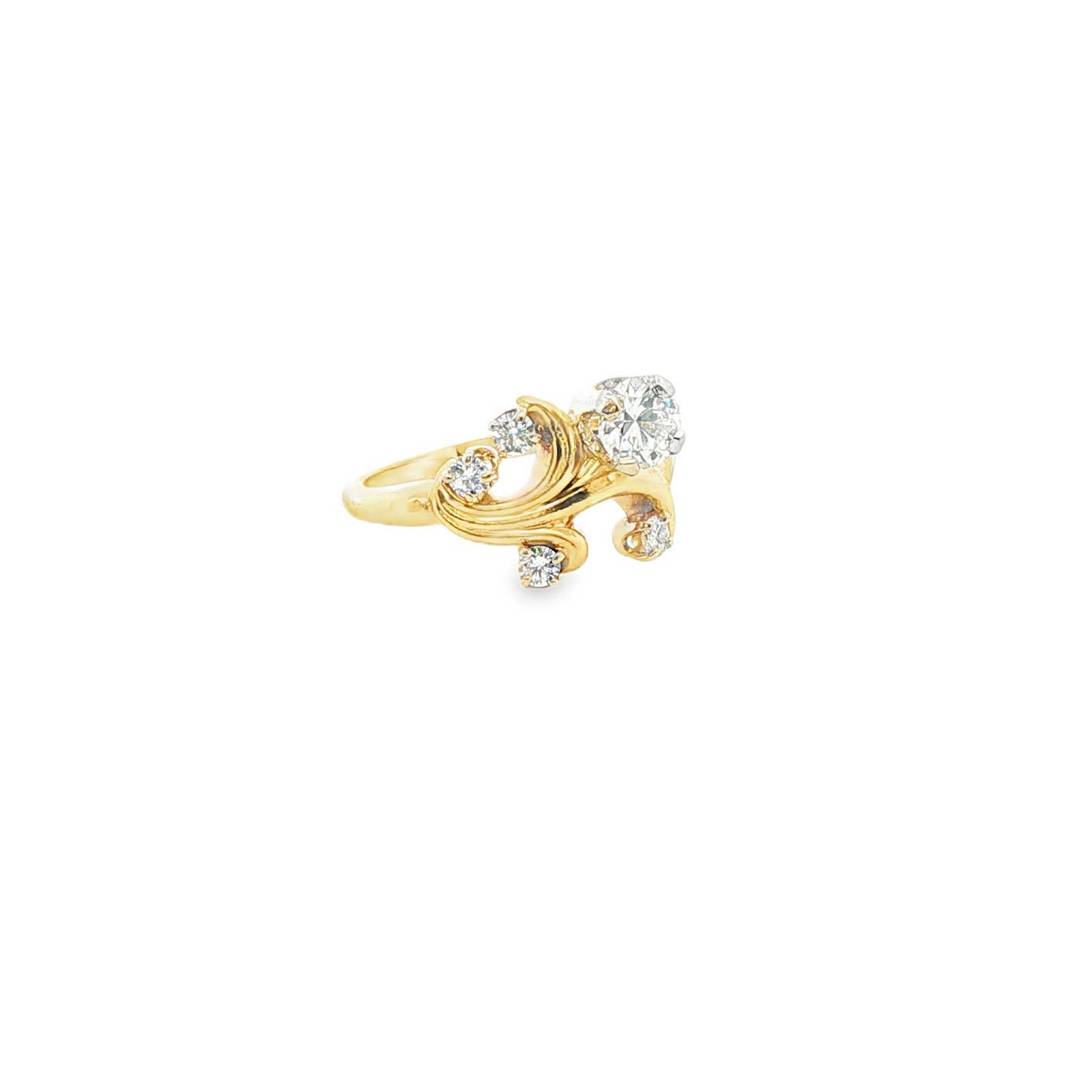 14K Yellow Gold Diamond Swirl Ring 1–1.25 CT Center Size 6.75 Vintage Style