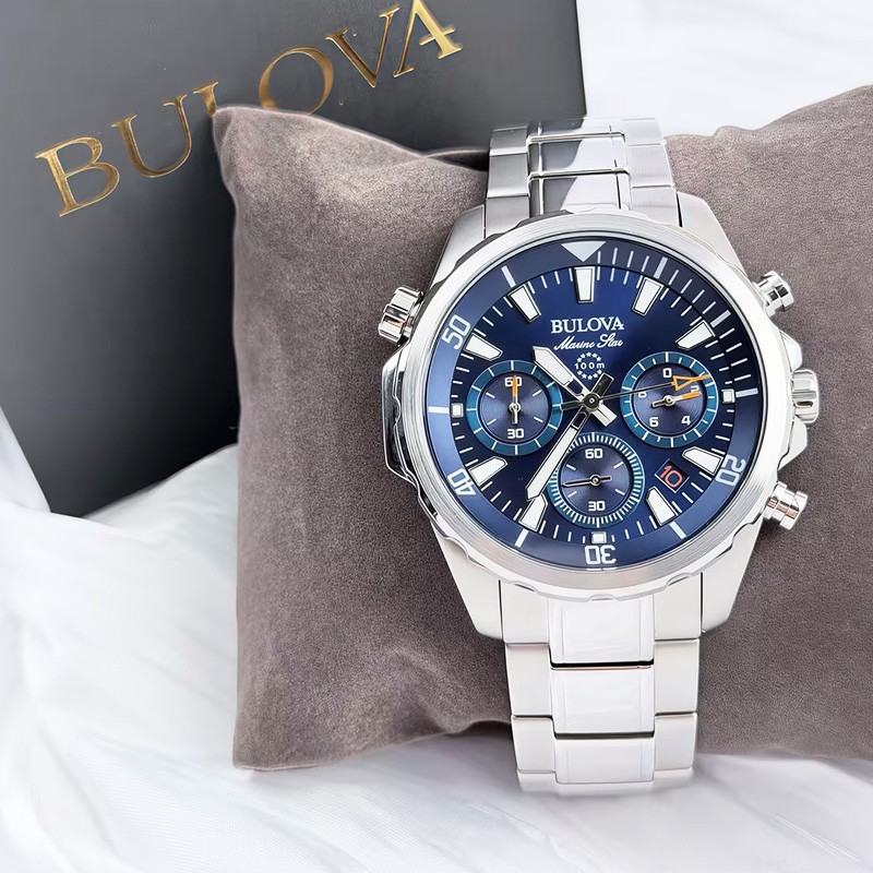 Bulova Marine Star 96B256 Men’s Chronograph Quartz Watch Blue Dial 43MM