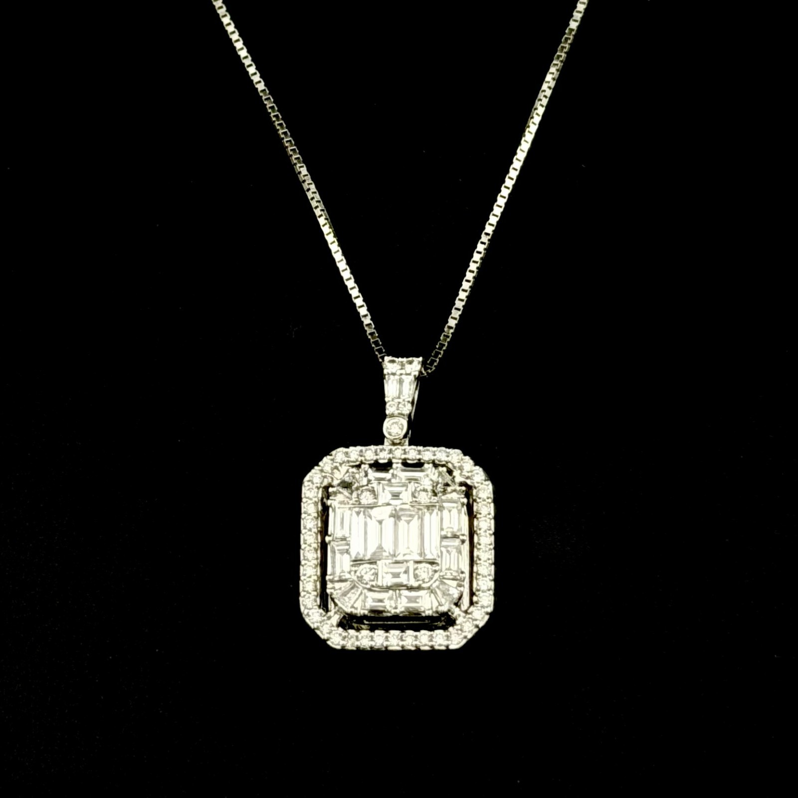 DIAMOND PENDANT 2 CTW VS2 G-H – 18K WHITE GOLD NECKLACE 16″ – 5.85 GRAMS